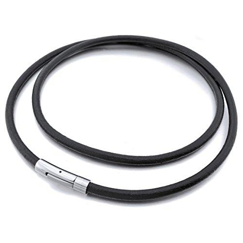 Men's 6mm Wide Stainless Steel Genuine Leather Cord Necklace Chain 14~40 Inch-Necklaces-Innovato Design-24.0 inches-Innovato Design