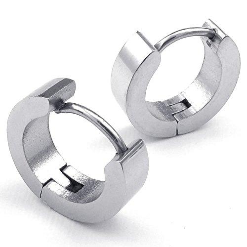 Men Stainless Steel Classic Plain Huggie Hinged Hoop Earrings-Earrings-Innovato Design-Silver-Innovato Design