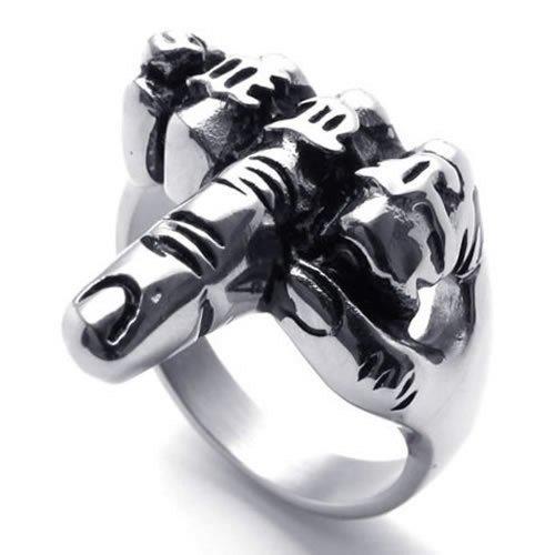 Men Biker Finger Up Stainless Steel Ring Black-Rings-Innovato Design-10-Innovato Design
