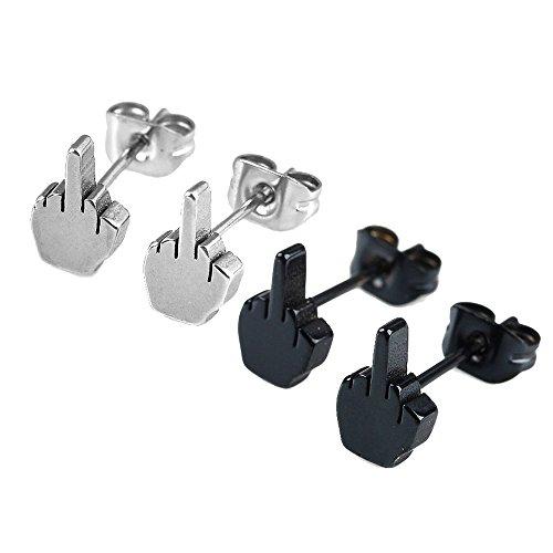 2 Pairs Finger Stainless Steel Stud Earrings-Earrings-Innovato Design-Innovato Design