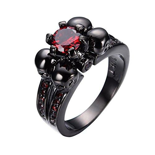 Jewelry Womens Red Lab Stone Skulls Ring Engagement Wedding Black Gold Plated Garnet Womens Ring Size 5-10-Rings-Innovato Design-5-Innovato Design