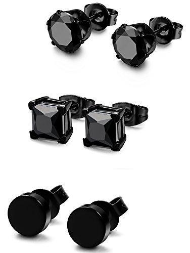 3 Pairs Stainless Steel Black Stud Earrings for Men Women CZ Earrings, 3mm-8mm Available-Earrings-Innovato Design-A: Diameter: 3mm-Innovato Design