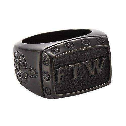 Men's Stainless Steel Vintage FTW Biker Ring,Black-Rings-Innovato Design-7-Innovato Design