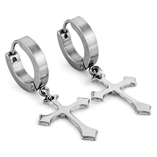 Men's Stainless Steel Stud Earrings Silver Tone Round Cross Pendant Vintage-Earrings-INBLUE-Innovato Design