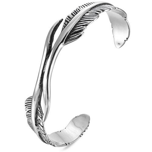 Men,Women's Stainless Steel Bracelet Bangle Cuff Silver Tone Angel Wing Feather-Bracelets-INBLUE-Innovato Design