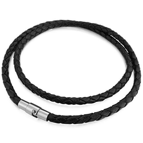 Men's 5mm Wide Stainless Steel Genuine Leather Cord Necklace Chain 14~40 Inch-Necklaces-INBLUE-15.0 inches-Innovato Design