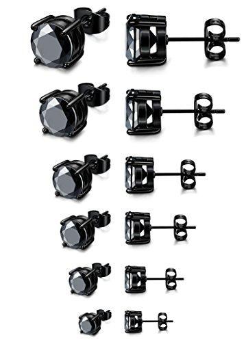 6 Pairs Stainless Steel Men Women Stud Earrings Cubic Zirconia Piercing Black 22G-Earrings-Jstyle Jewelry-Innovato Design