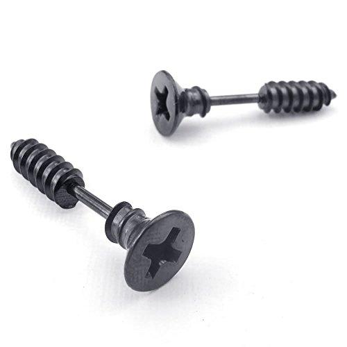 Men Stainless Steel Novelty Punk Rock Screw Stud Earrings Set, Black-Earrings-Innovato Design-Black-Innovato Design