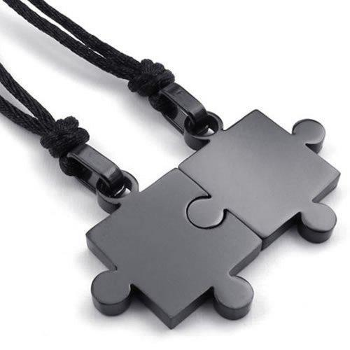 2pcs Men & Women Couples Stainless Steel Puzzle Pendant Love Necklace Set, Black-Necklaces-Innovato Design-Innovato Design