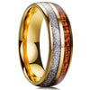 METEOR Men Wedding Band Gold Plated Domed Tungsten Ring 8 mm Imitated Meteorite Koa Wood Inlay Comfort Fit-Rings-Innovato-6-Innovato Design