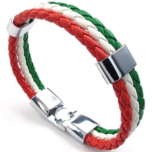 Men Feather Bracelet, Italy Flag Italian Banner Cuff Bangle, Red White Green, 8" 8.5" 9"-Bracelets-Innovato Design-8 Inches-Innovato Design