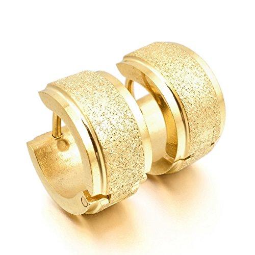 Men's Stainless Steel Stud Hoop huggie Earrings Gold Tone Matte-Earrings-INBLUE-Innovato Design