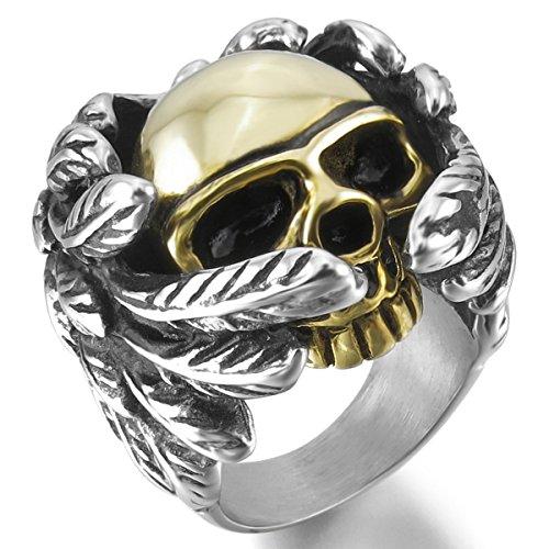 Men's Stainless Steel Ring Silver Gold Tone Black Skull Wing-Rings-INBLUE-7-Innovato Design