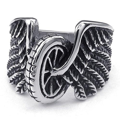 Black Biker Wing Wheel Stainless Steel Ring-Rings-Innovato Design-7-Innovato Design