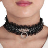 Women's Alloy Leather Fabric Necklace Choker Collar Black Silver Tone Adjustable-Necklaces-Innovato Design-Innovato Design