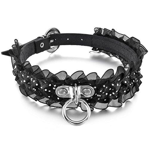 Women's Alloy Leather Fabric Necklace Choker Collar Black Silver Tone Adjustable-Necklaces-Innovato Design-Innovato Design