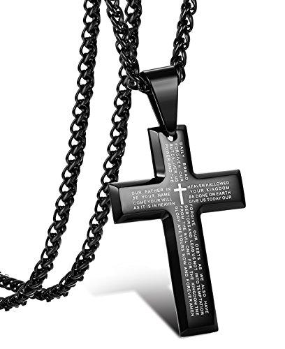 Jewelry Men's Stainless Steel Simple Black Cross Pendant Lord's Prayer Necklace 22 24 30 Inch-Necklaces-Innovato Design-1. Pendant + 22 inch Chain-Innovato Design