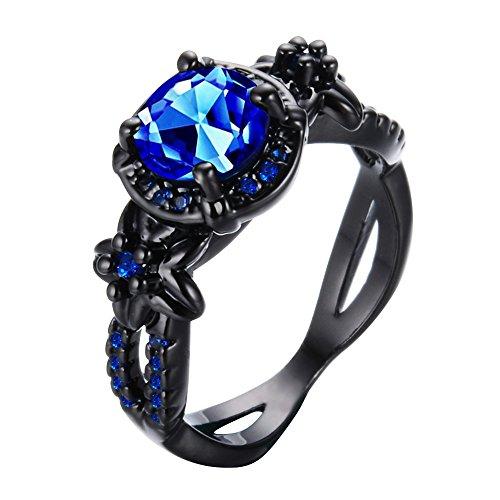 Women's Lab Blue Bright Stone Promise Ring Wedding Engagement Gift Black Gold Plated Sizes 6-10, 8