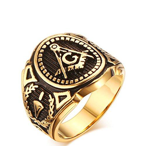 Stainless Steel Gold Plated Vintage Freemason Symbol Masonic Rings Bands for Men Large Heavy Bronze-Rings-Innovato Design-7-Innovato Design