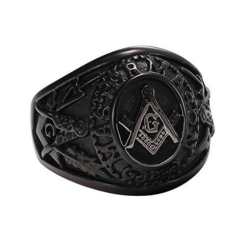 Vintage Masonic Master Freemason Black-Plated Stainless Steel 3D Large Signet Ring-Rings-Innovato Design-7-Innovato Design