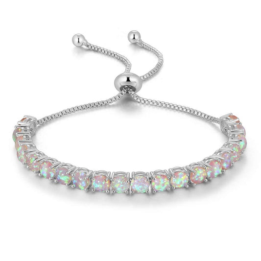 Natural Opal Gemstone Station Bracelet Chain Link Adjustable 925 Sterling Silver-Bracelets-Innovato Design-Pink-Innovato Design