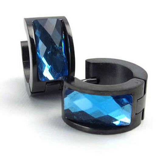 Stainless Steel Men Hinged Hoop Stud Earrings Set, 2pcs, Color Blue Black-Earrings-KONOV-Innovato Design