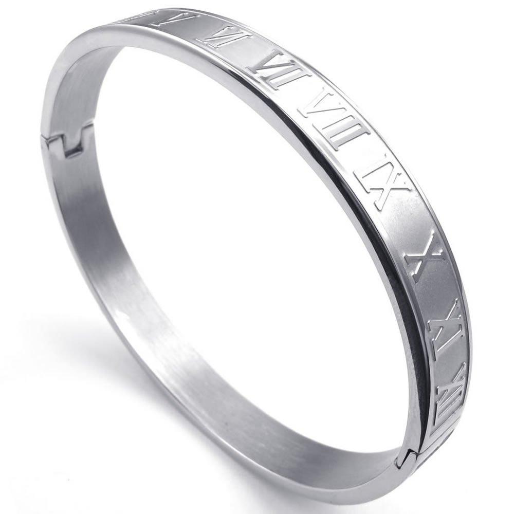 Men Women Stainless Steel Bracelet, Classic Roman Numeral Cuff