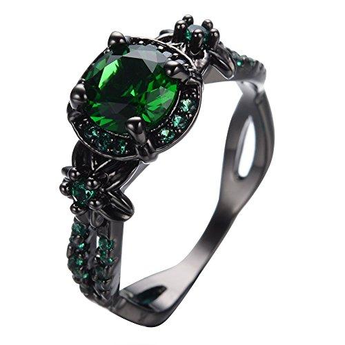 Women's Green Stone Round Lab Stone Engagement Wedding Rings for Her-Rings-Innovato Design-6-Innovato Design