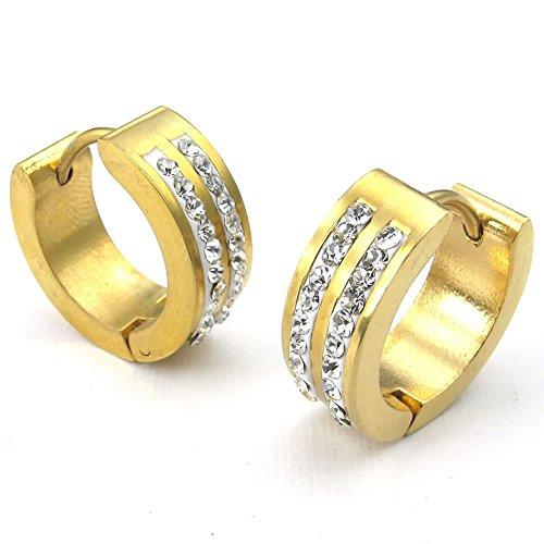 Men Cubic Zirconia Stainless Steel Stud Huggie Hoop Earrings Set, Gold-Earrings-Innovato Design-Innovato Design