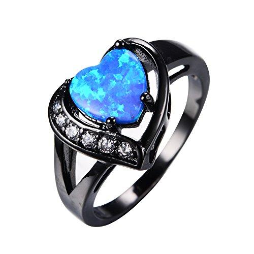 Women's Heart Opal CZ Stone Promise Ring Black Gold Plated Engagement Wedding Ring-Rings-Innovato Design-6-Innovato Design