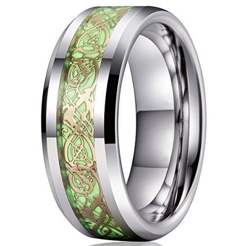 8 mm Gold Celtic Dragon Luminous Glow Tungsten Carbide Wedding Ring for Men Women-Rings-Innovato-7-Innovato Design