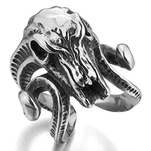 Men's Stainless Steel Ring Silver Tone Black Goat Horn Skull-Rings-INBLUE-8-Innovato Design