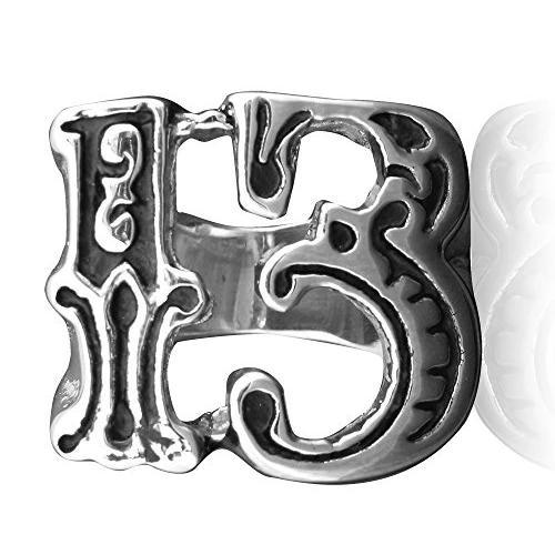 Vintage Numbers Lucky 13 Biker Black Silver Gothic Men's Stainless Steel Ring-Rings-Innovato Design-8-Innovato Design