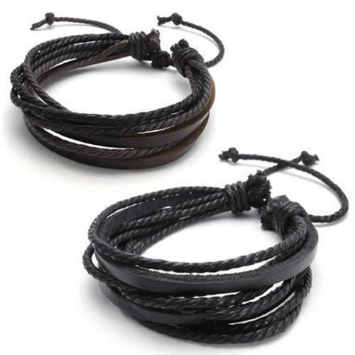2pcs Men Leather Rope Brown & Black Surfer Wrap Bracelets-Bracelets-Innovato Design-Innovato Design