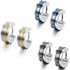 Men's Stainless Steel Engraved Roman Numerals Classic Polished Stud Hoop Huggie Earrings Gold Black Blue-Earrings-Innovato Design-Black-Innovato Design