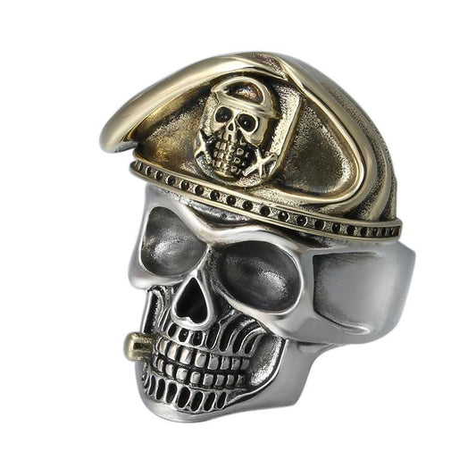 Men's 925 Sterling Silver Caribbean Pirate Skull Ring Adjustable-Rings-Innovato Design-Adjustable-Innovato Design