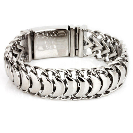 Men's Biker Silver Titanium Stainless Steel Rock Punk Style Link Cuff Personalized Cool Keel Big Chain Bracelet-Bracelets-Fashion Month-Length: 200mm-Innovato Design