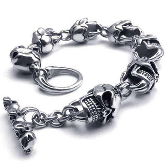 Large Heavy Stainless Steel Gothic Skull Biker Men Bangle Bracelet, Black Silver-Bracelets-KONOV-Innovato Design