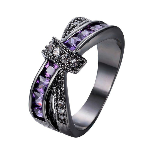 Women's Purple CZ Stone Promise Gift for Engagement Wedding Black Gold Plated Ring-Rings-Innovato Design-5-Innovato Design