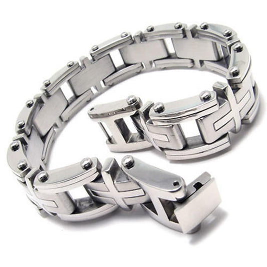 Jewelry Heavy Cross Stainless Steel Men Biker Bracelet-Bracelets-KONOV-Innovato Design