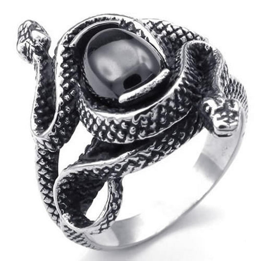 Vintage Stainless Steel Double Snake Band Biker Men Ring-Rings-KONOV-8-Innovato Design