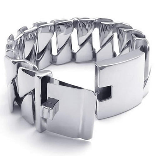 Large Heavy Wide Stainless Steel Biker Men Bangle Bracelet, Color Silver-Bracelets-KONOV-Innovato Design