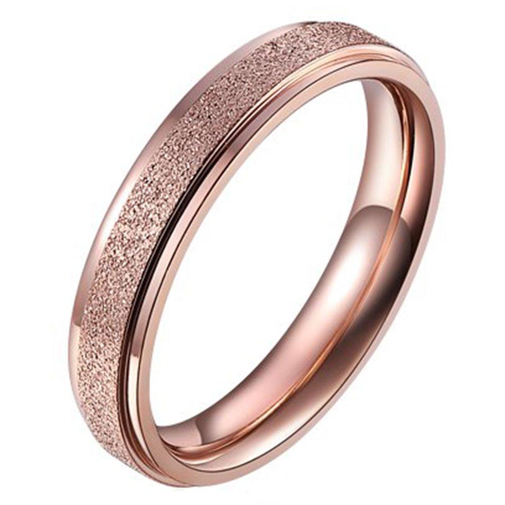 Men Women 4mm Radiant Stainless Steel Sandblast Finish Rose Gold