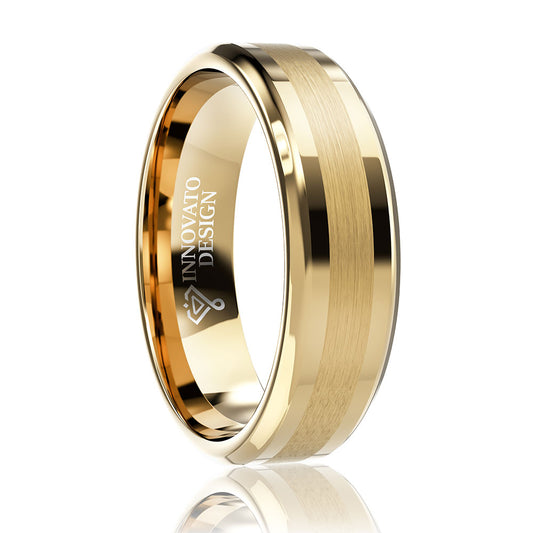 6mm Yellow Gold Plated Matte Tungsten Carbide Ring-Rings-Innovato Design-4-Innovato Design