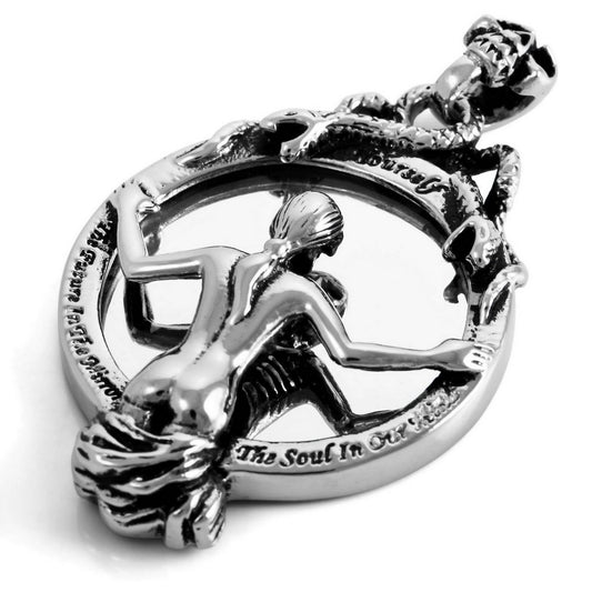 Men's Stainless Steel Pendant Necklace Girl Skull in Mirror -With 23 Inch Chain-Necklaces-INBLUE-Innovato Design