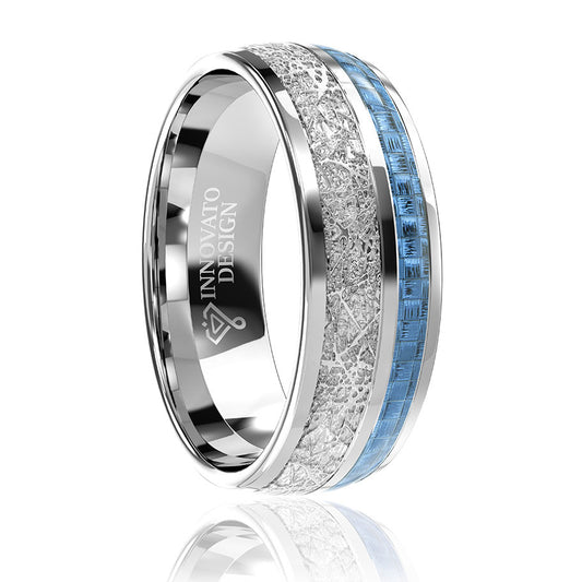 8 mm Men Tungsten Carbide Wedding Ring Imitated Meteorite Blue Carbon-Rings-Innovato Design-7-Innovato Design