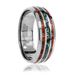 8 mm Silver Plated Tungsten Carbide Ring with Abalone Shell and Hawaiian Koa Wood Inlay-Rings-Innovato Design-5-Innovato Design