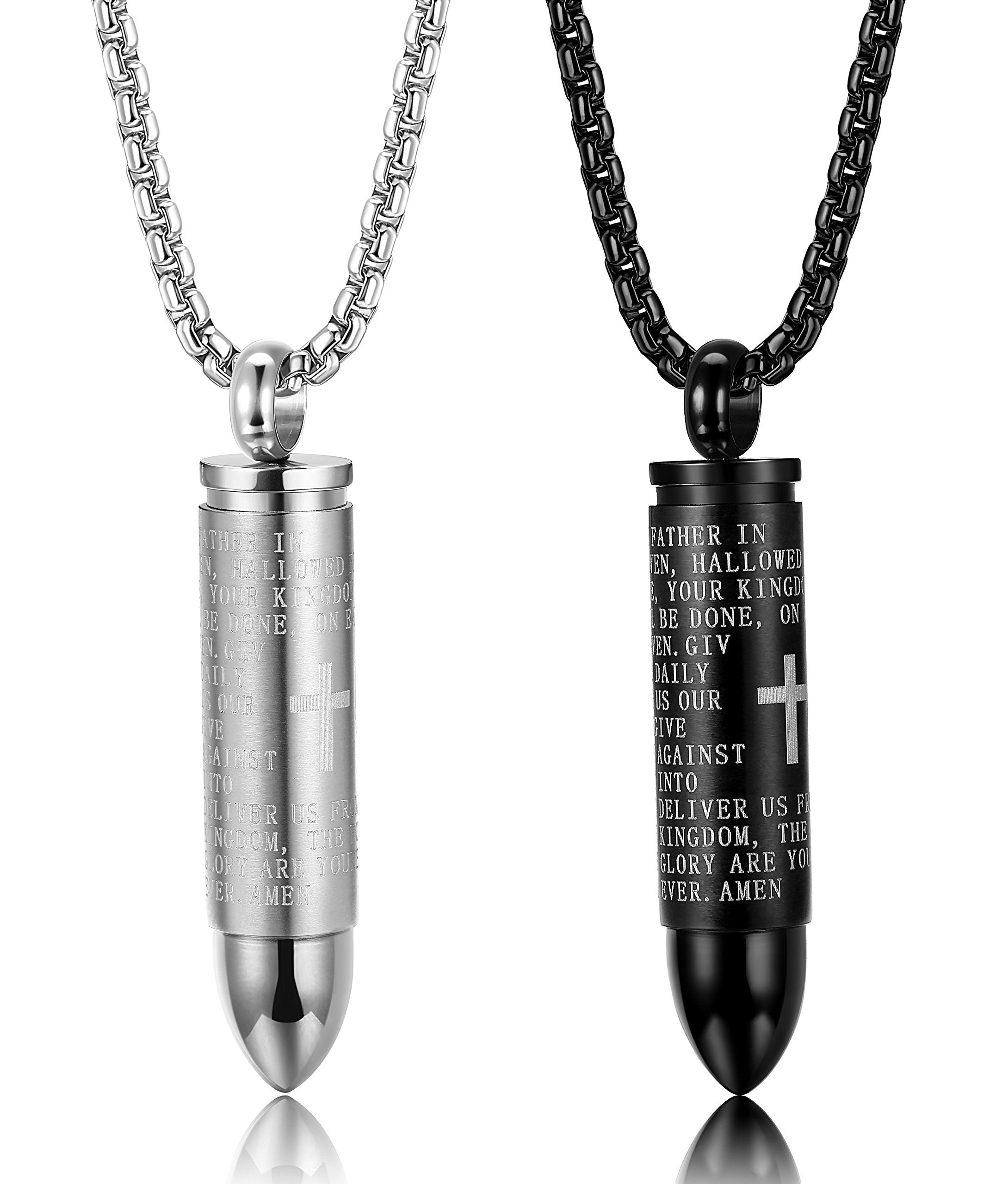 Men Women Stainless Steel Bullet Necklace Pendant English Lord's Prayer  Chain 22 Inch