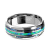8mm Blue Green Abalone Silver Tungsten Carbide Band-Rings-Innovato Design-5-Innovato Design