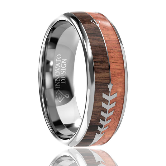 8mm Natural Dark Koa Wood Arrow Wedding Band-Rings-Innovato Design-5-Innovato Design